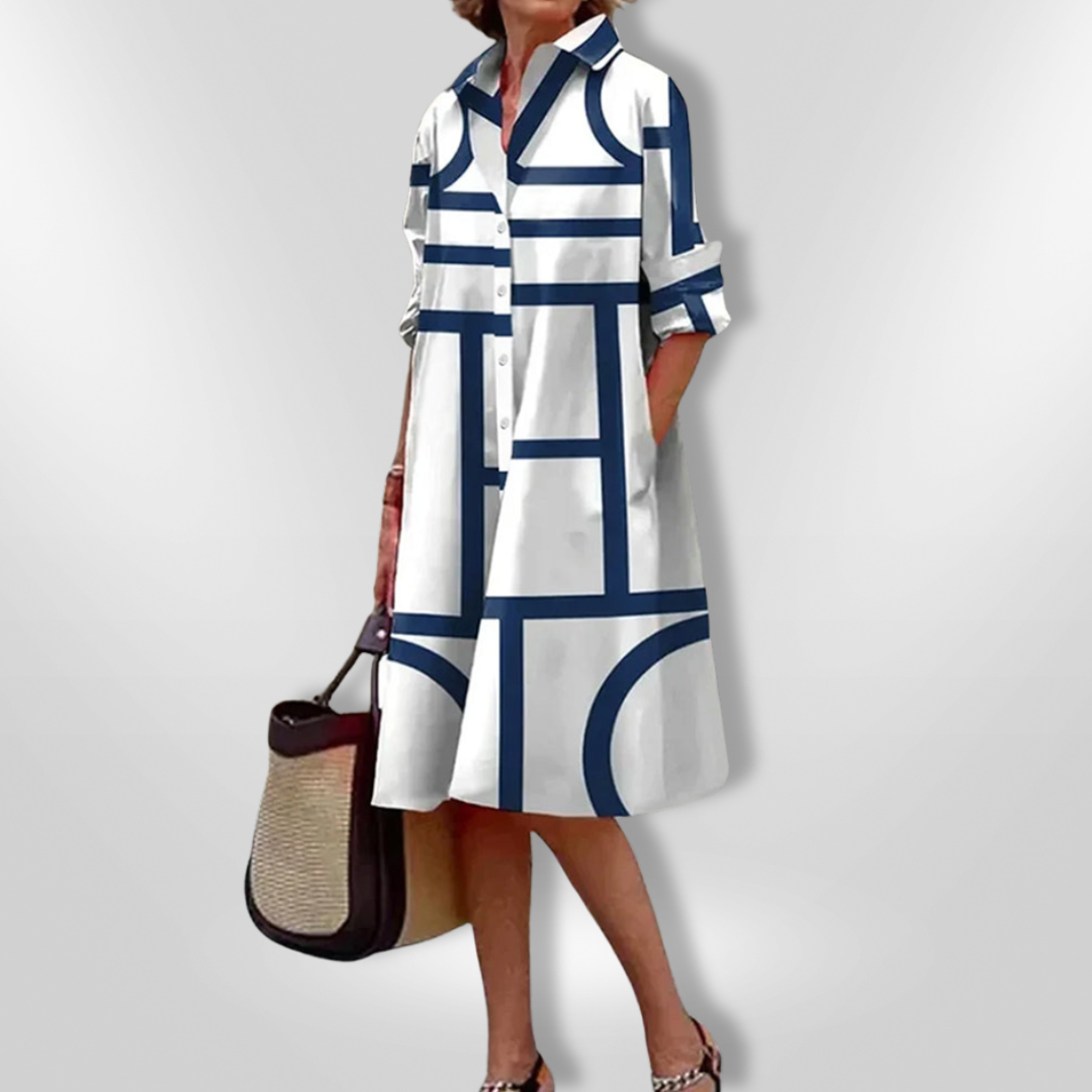 Estelle | Stylish Geometric Button Dress
