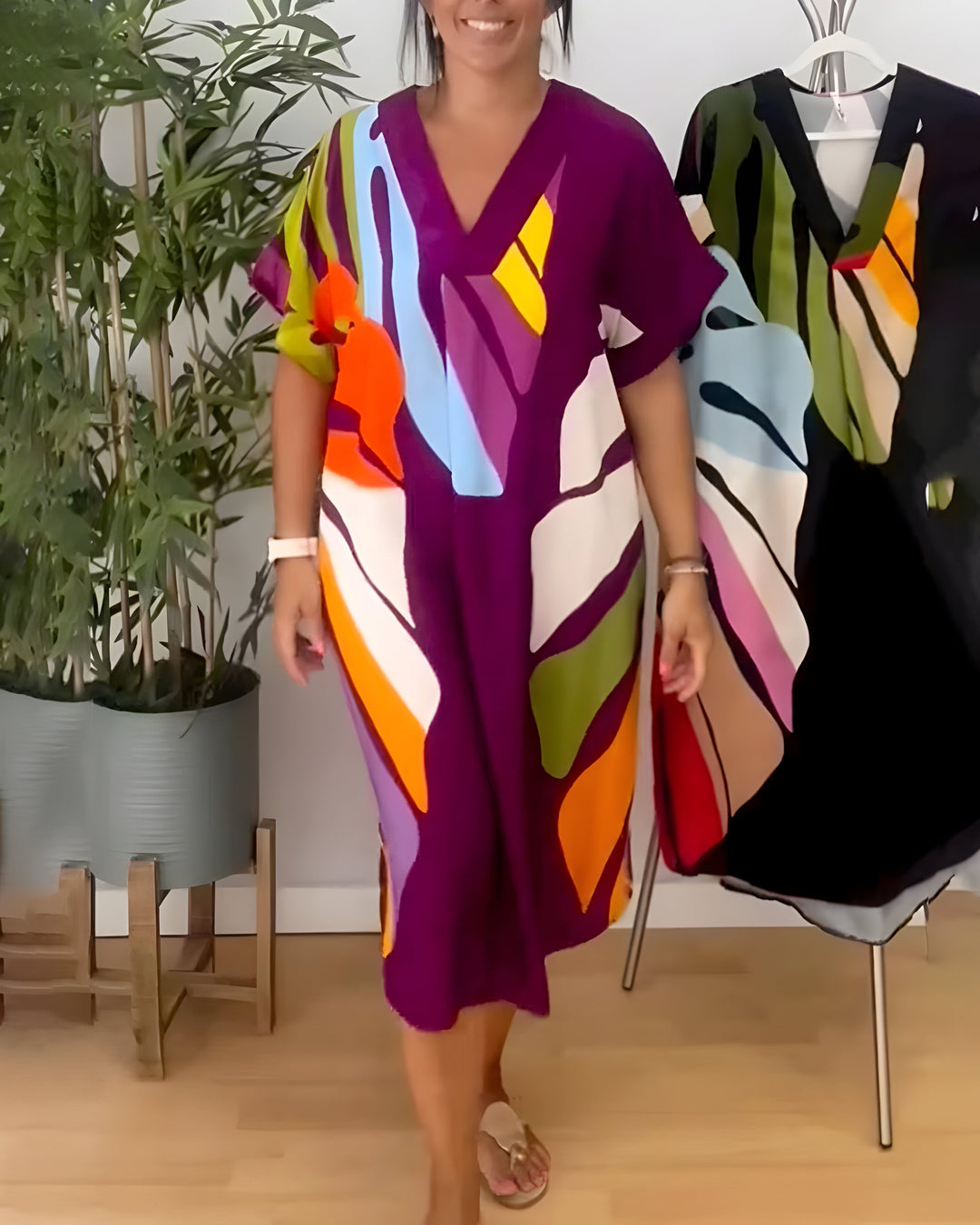Rose™ | Casual Dress with Colorful Leaf Print