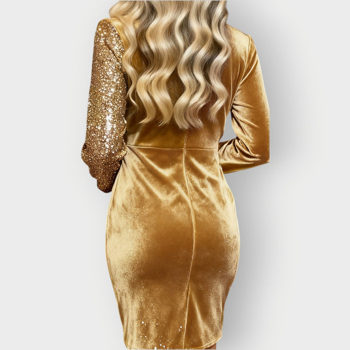 Vaeluna | Velvet &amp; Sequin Asymmetrical Party Dress