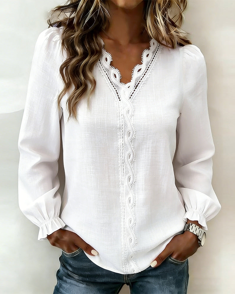 Fashionable Lace Patchwork V-Neck Top
