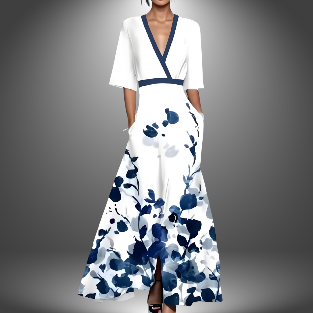 Rhea - Maxi Dress with V-Neck and Flattering Pattern