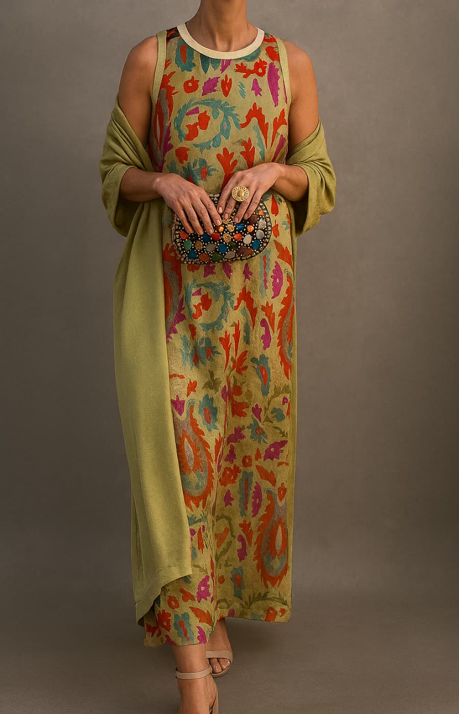 Raffaella | Elegant Long Dress with Coordinated Stole