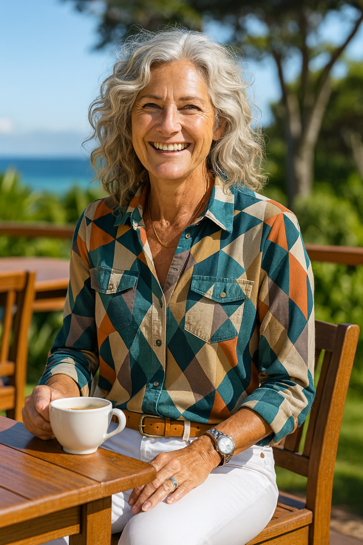 Delina | Geometric Comfort Blouse - Effortless &amp; Flattering