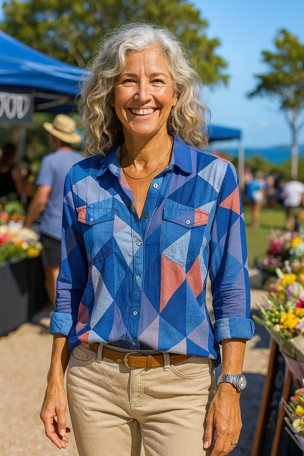 Delina | Geometric Comfort Blouse - Effortless &amp; Flattering