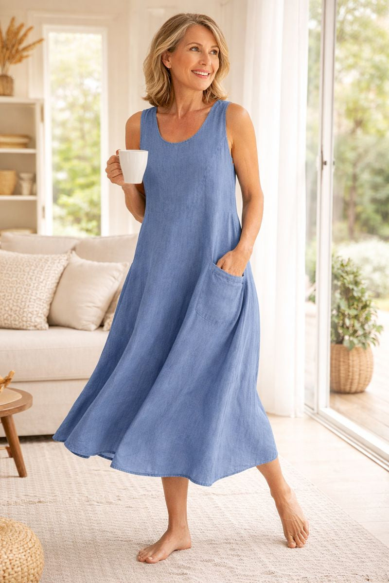 Elara | Effortless Cotton Pocket Dress — Cool, Relaxed &amp; Beautifully Easy (S-5XL)