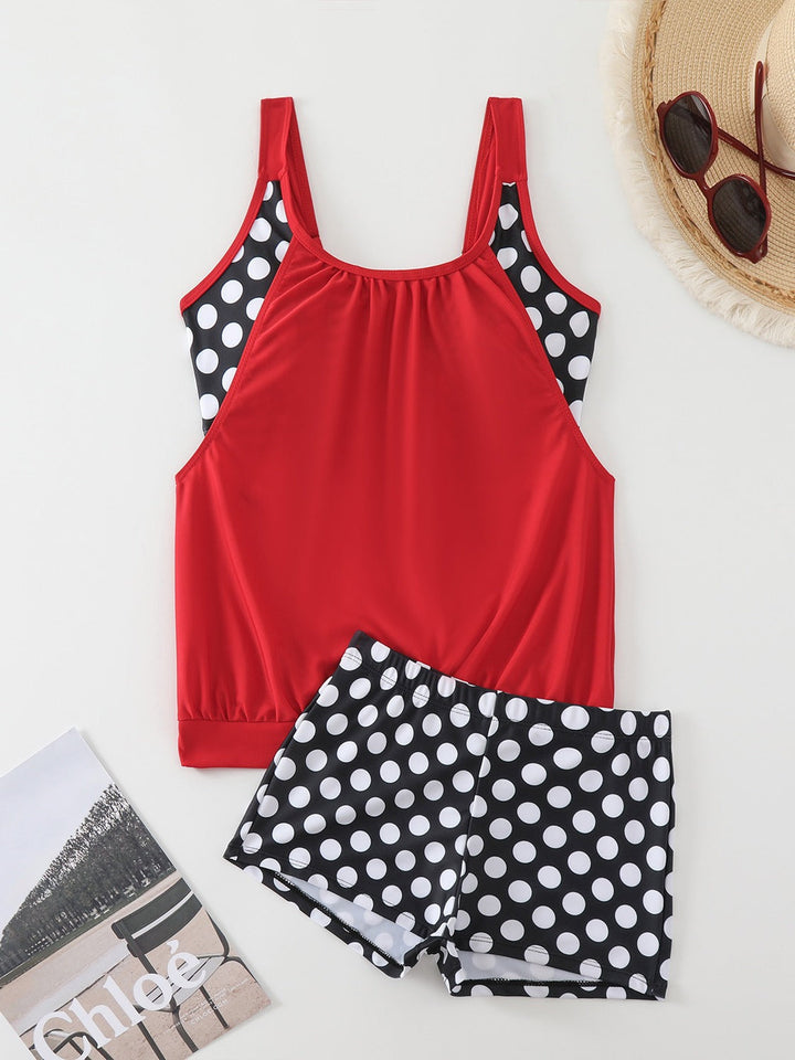 The Serenity Dot Tankini Set – Flattering Coverage &amp; Matching Shorts