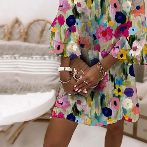 Rosalie | Romantic Floral Print V-Neck Mini Dress