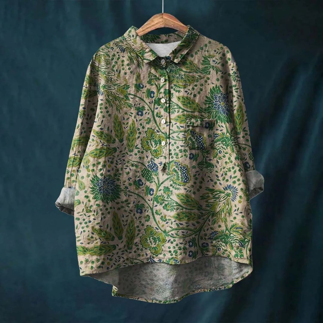 Hannah - Floral Print Cotton Linen Blouse