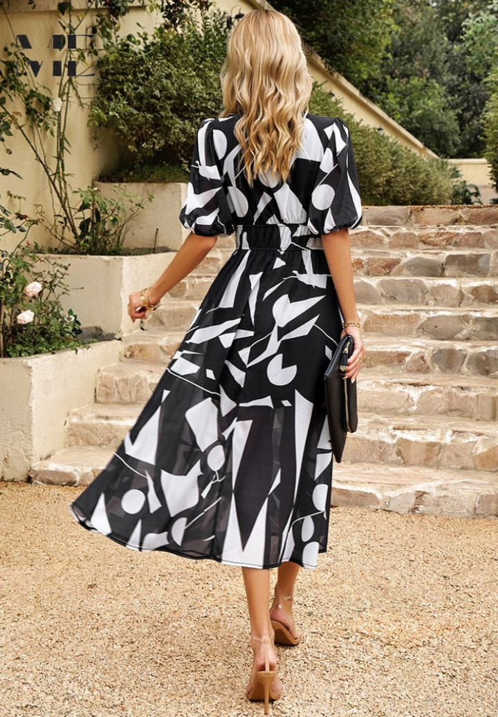 Monica | Floral Midi Dress with Puff Sleeves