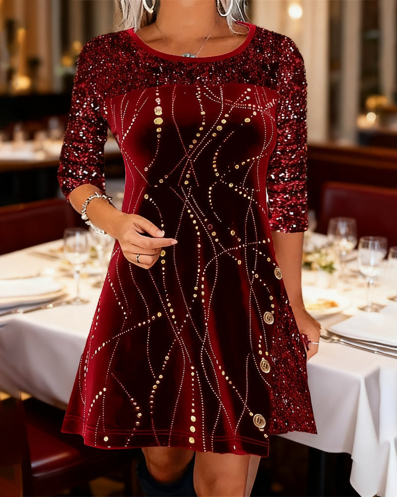 Dress with Mat and Velvet Panel Details