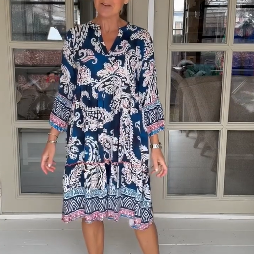 Viloura™ | Dress with V-Neck and Floral Print