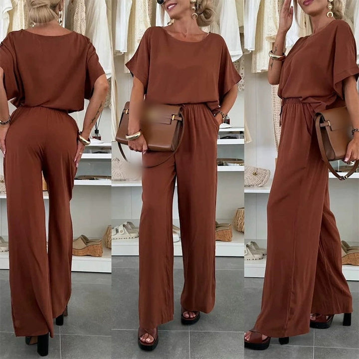 Solid Color Short Sleeve Top &amp; Drawstring Pants 2-Piece Set