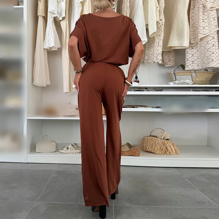 Solid Color Short Sleeve Top &amp; Drawstring Pants 2-Piece Set