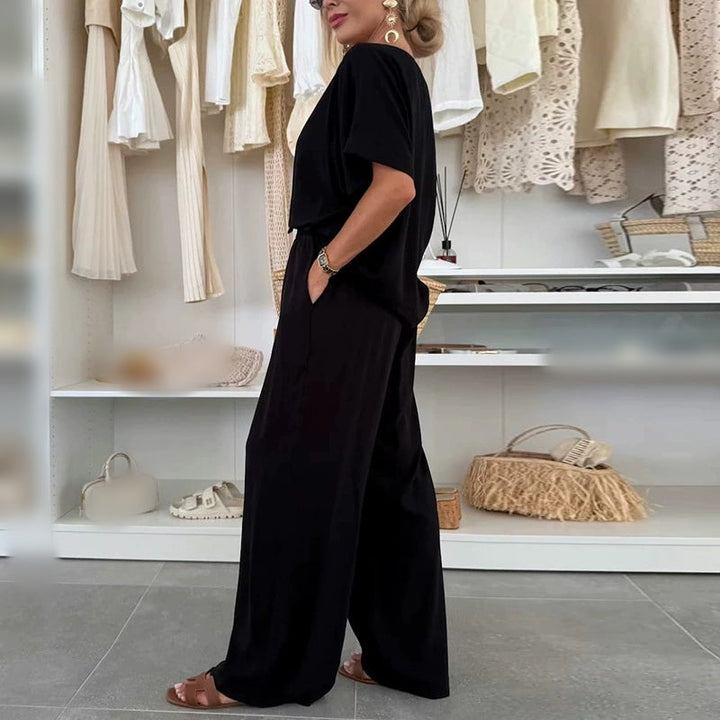Solid Color Short Sleeve Top &amp; Drawstring Pants 2-Piece Set
